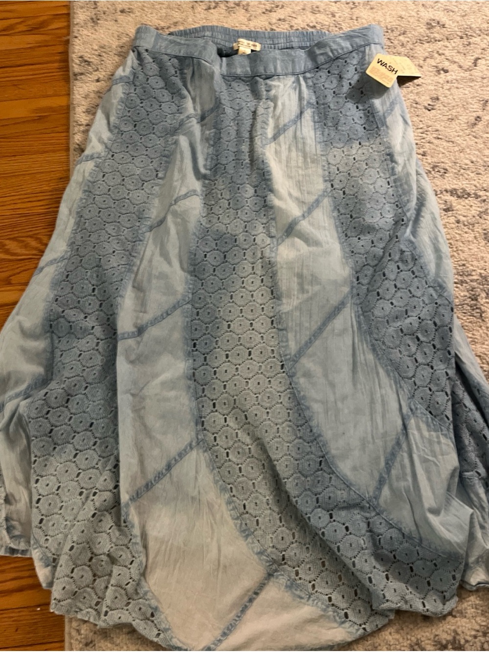Studio West Apparel Blue 100% cotton/ Flared Long Skirt Elastic Back large